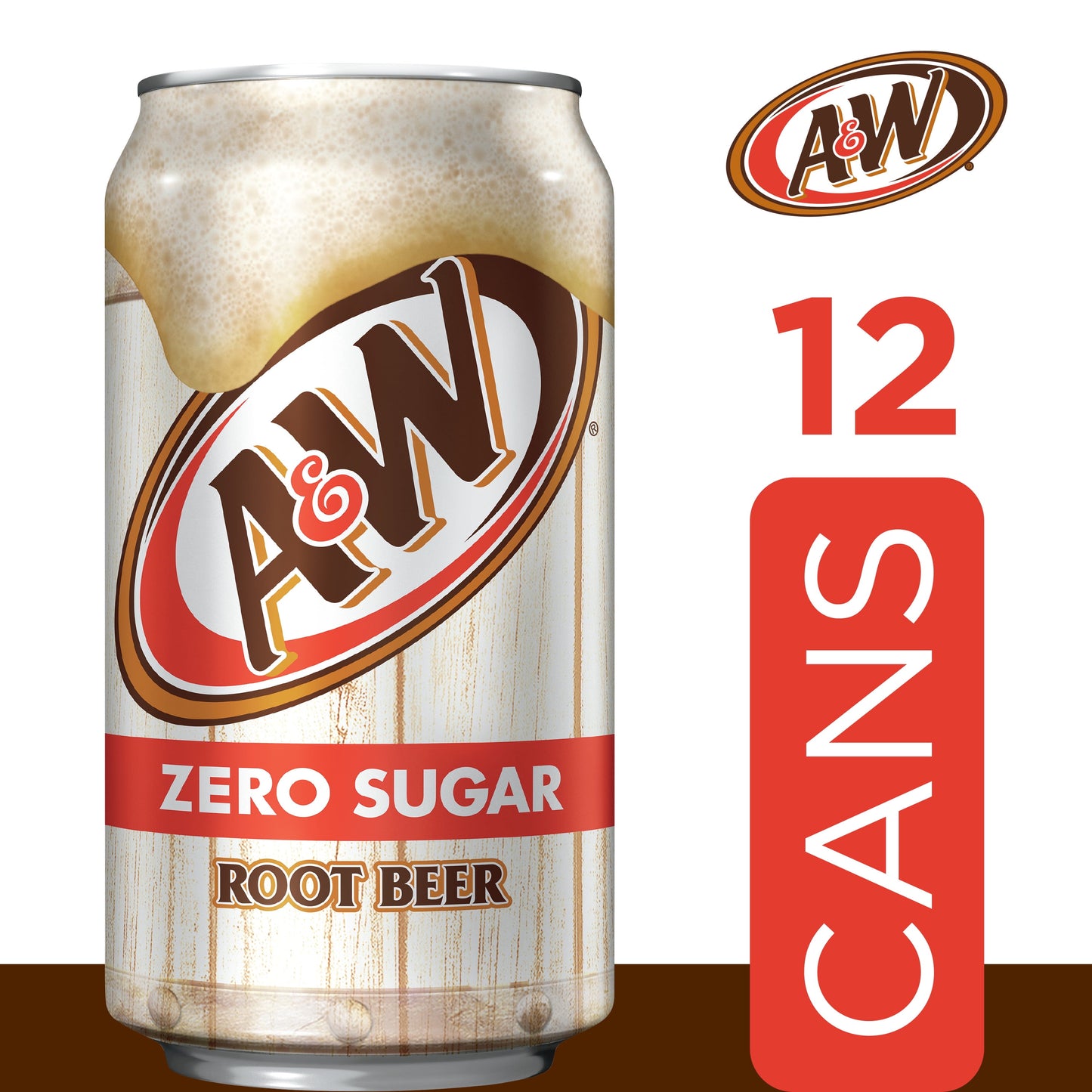 A&W Zero Sugar Root Beer Soda, 12 fl oz cans, 12 pack