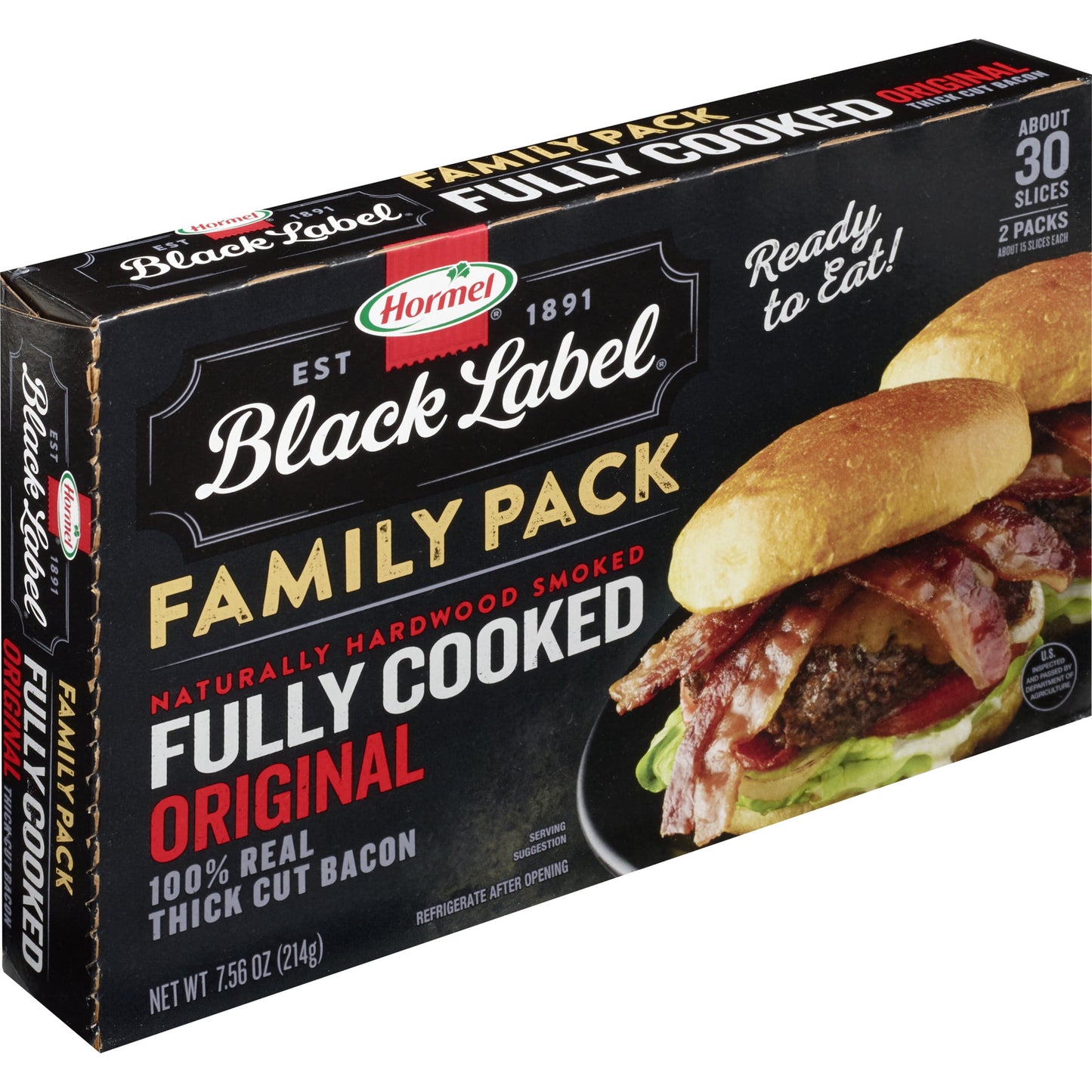 HORMEL BLACK LABEL Pork Bacon, Fully Cooked, Family Pack, 7.56 oz PlasticPackage