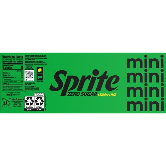 Sprite Diet Zero Sugar Lemon Lime Mini Soda Pop Soft Drink, 7.5 fl oz, 10 Pack Cans