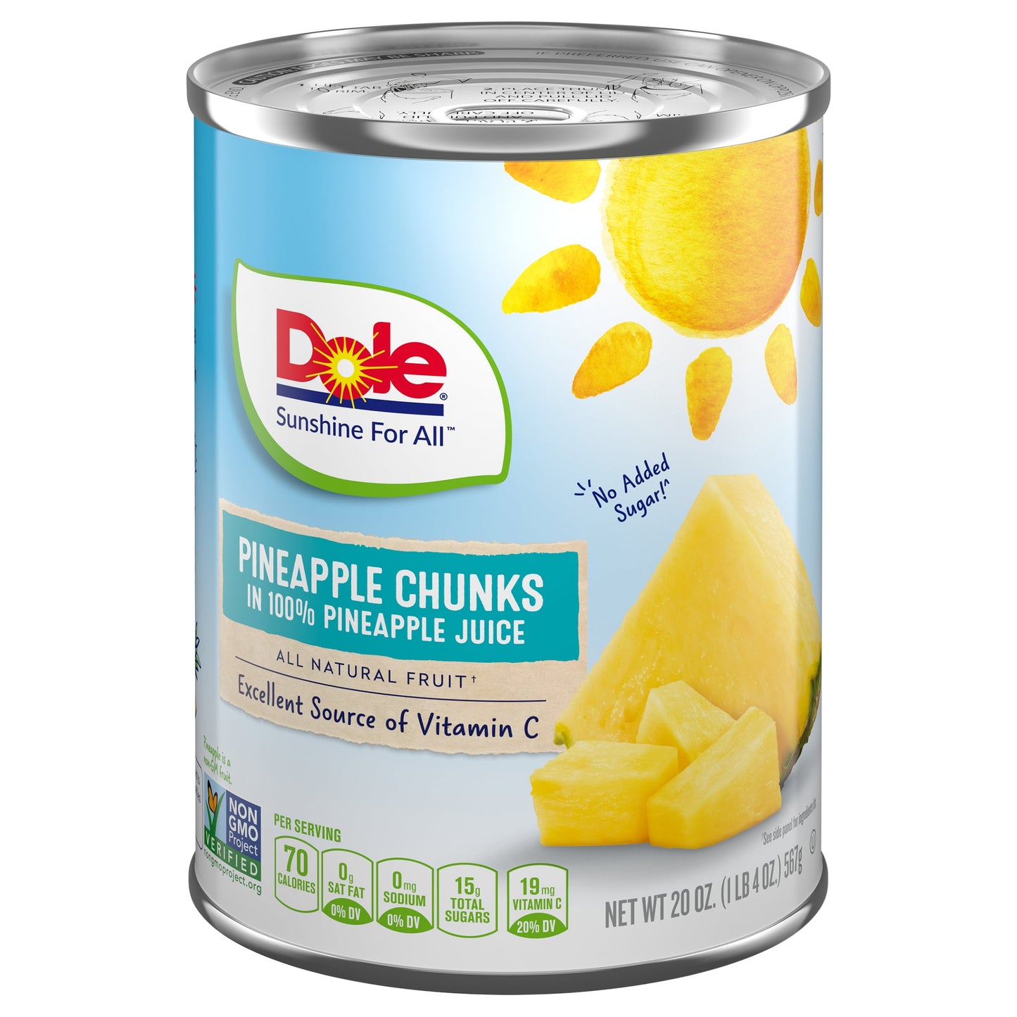 Dole Pineapple Chunks in 100% Pineapple Juice, 20 oz Can