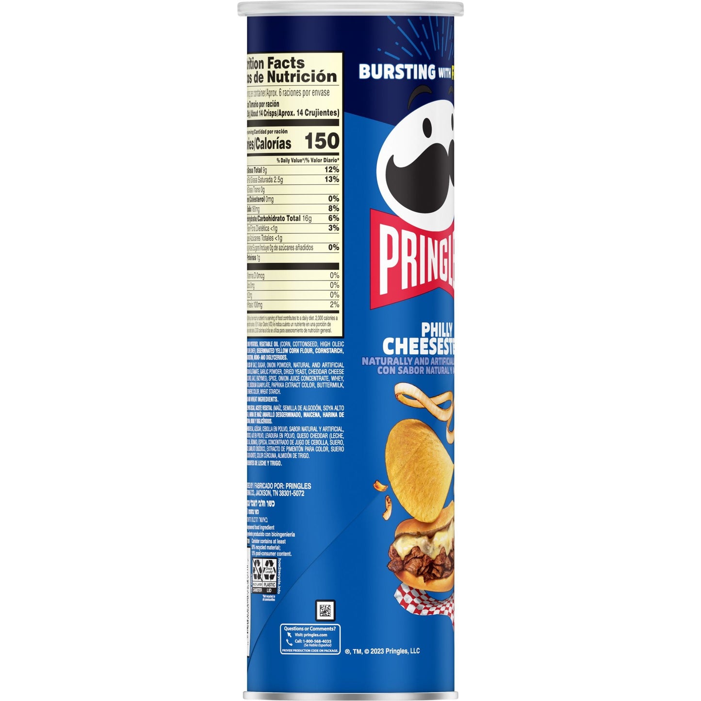 Pringles Philly Cheesesteak Potato Crisps Chips, 5.5 oz