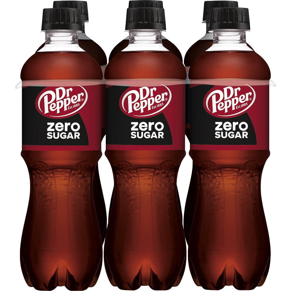 Dr Pepper Zero Sugar Soda, .5 L bottles, 6 pack