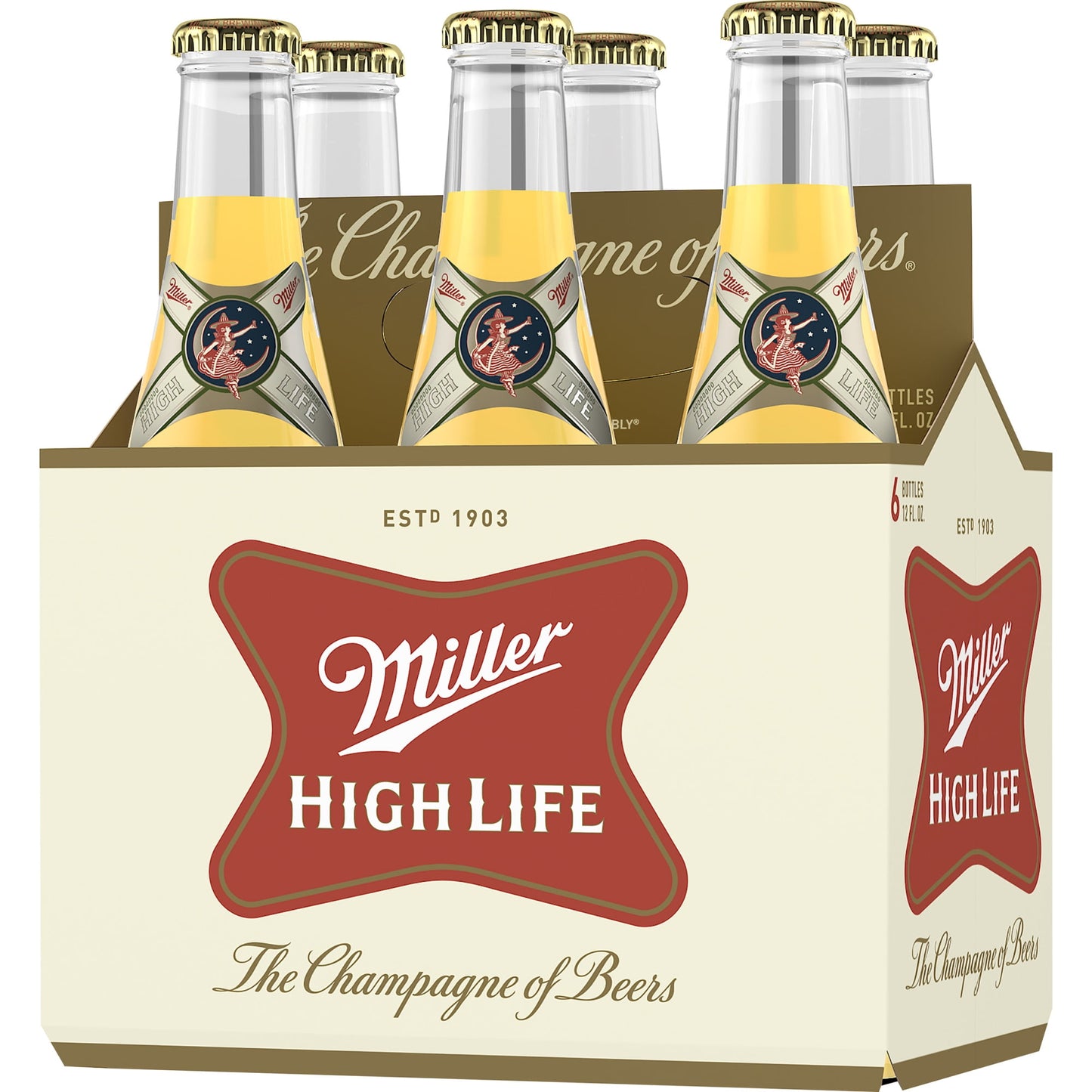 Miller High Life Lager Beer, 6 Pack, 12 fl oz Bottles, 4.6% ABV