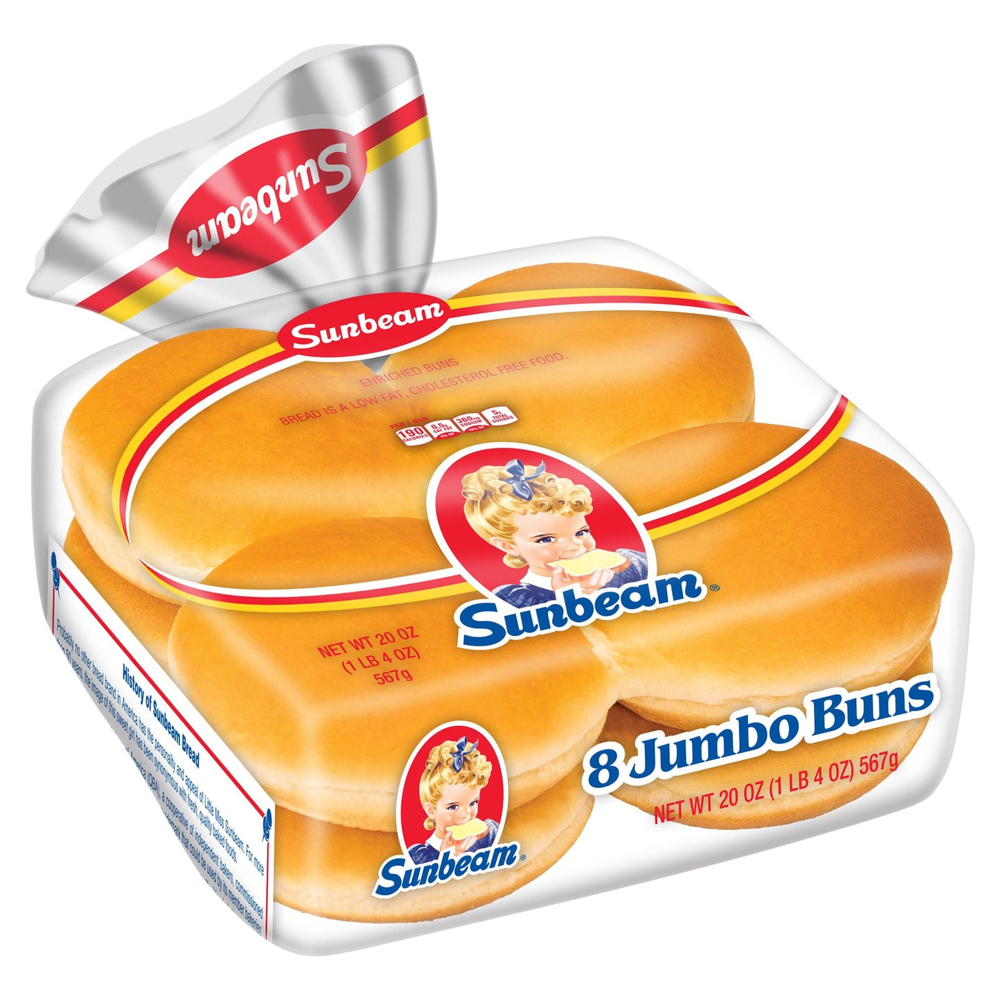 Sunbeam Jumbo Hamburger Buns, Enriched White Bread Burger Buns, 8 Count