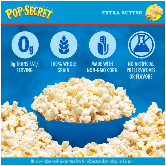 Pop Secret Microwave Popcorn, Extra Butter Flavor, 3.2 oz Sharing Bags, 12 Ct