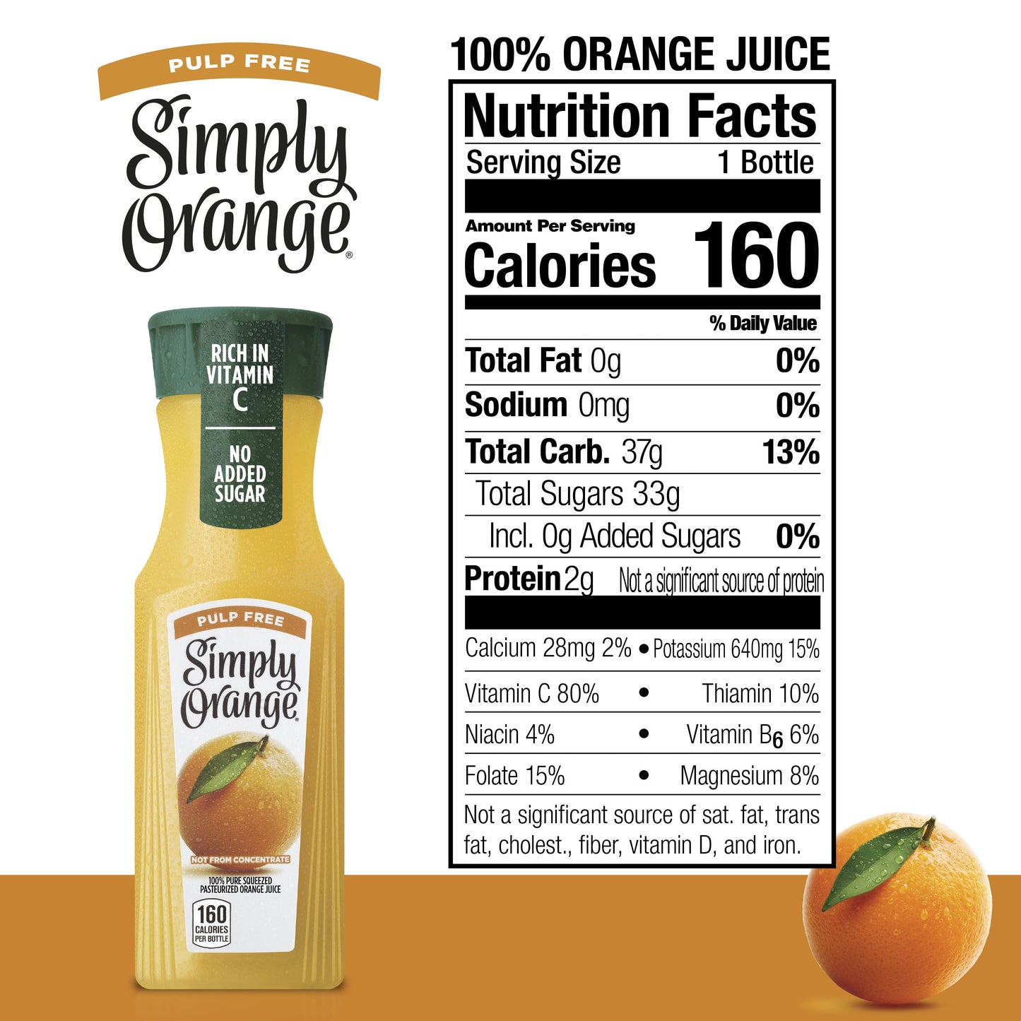 Simply Non GMO Vitamin C No Pulp Orange Juice, 11.5 fl oz Bottle