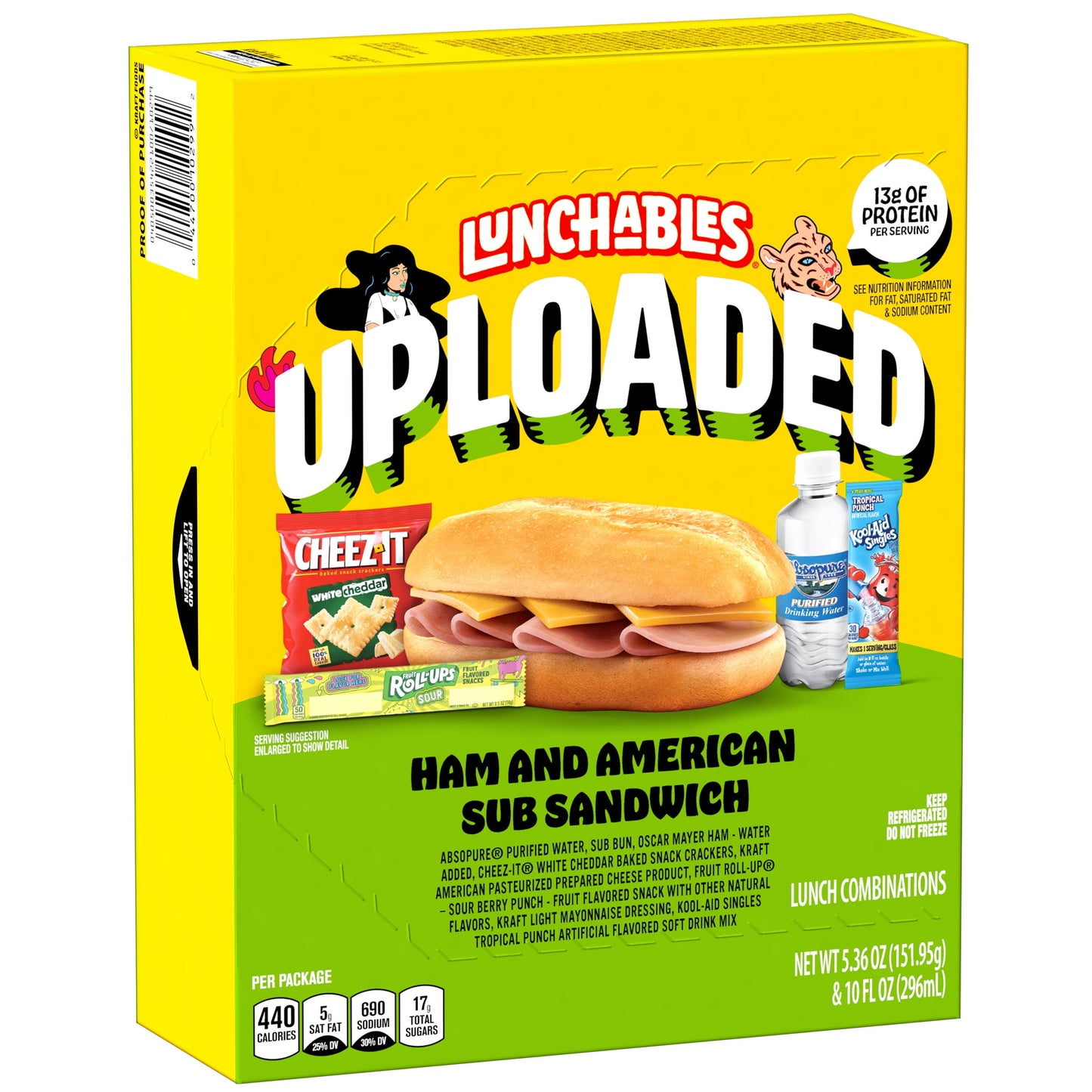 Lunchables Uploaded Ham and American Sub Sandwich Kids Lunch Meal Kit, 15.36 Oz Box