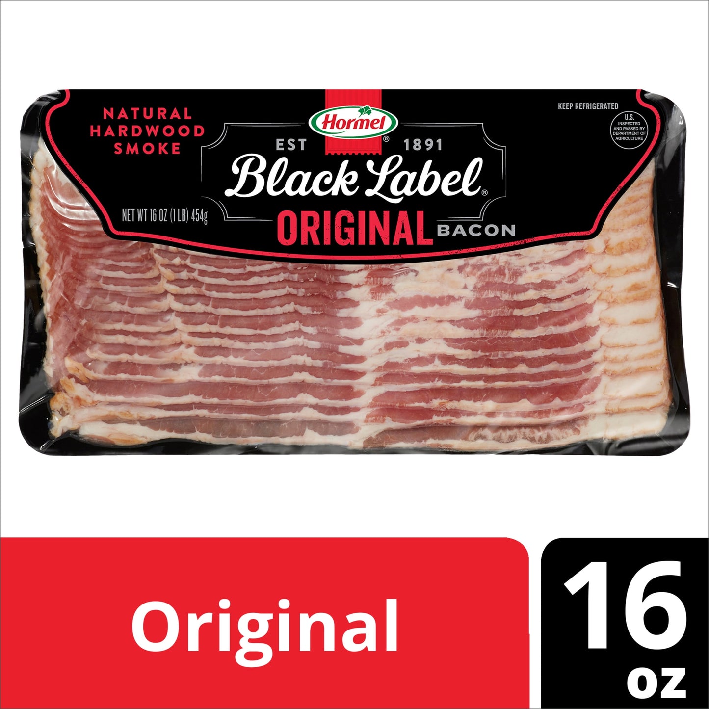 HORMEL BLACK LABEL Bacon Pork, Original, Gluten Free, 16 oz Plastic Package