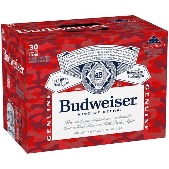 Budweiser Beer, 30 Pack Beer, 12 fl oz Aluminum Cans, 5 % ABV, Domestic Lager