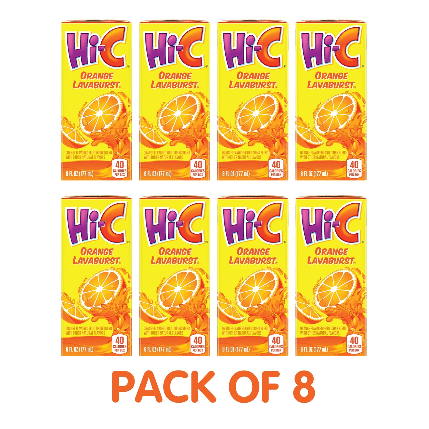 Hi-C Orange Lavaburst Fruit Juice, 6 fl oz, 8 Juice Boxes