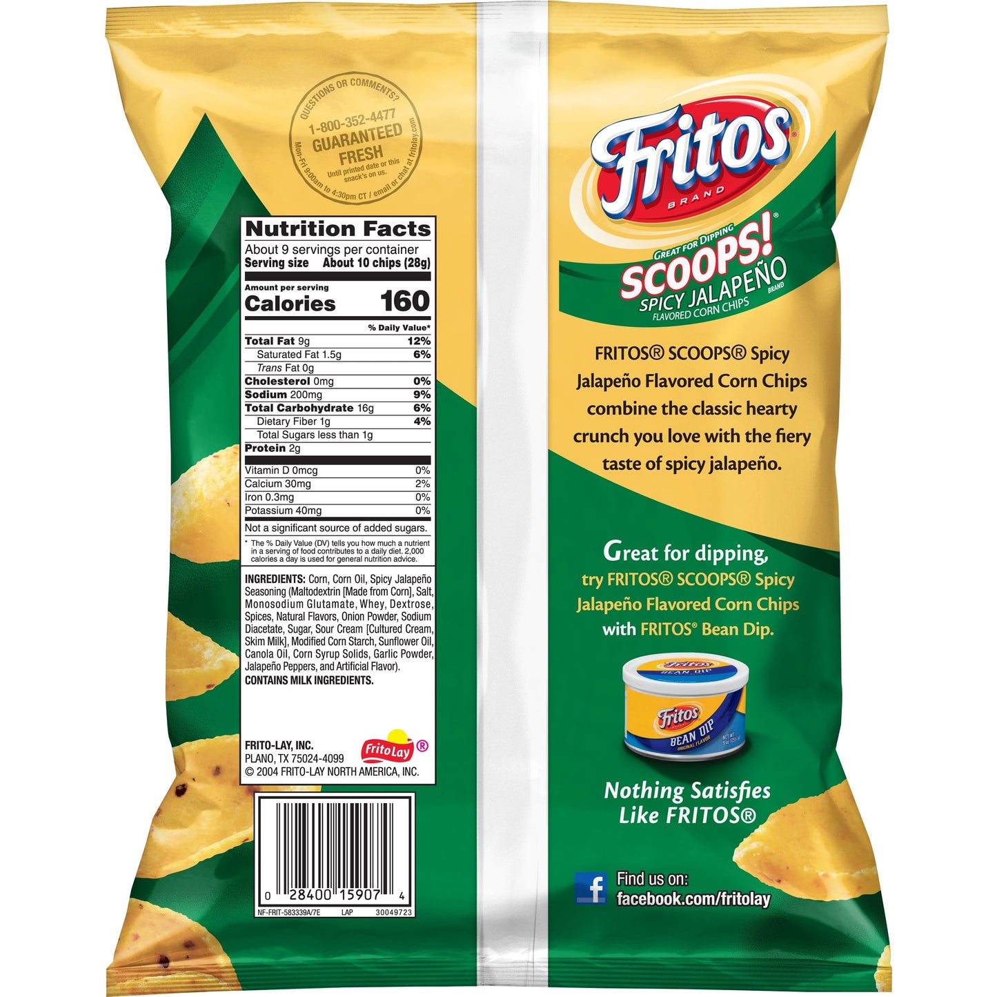 Fritos Scoops Spicy Jalapeno Flavored Corn Chips, 9.25 oz Bag