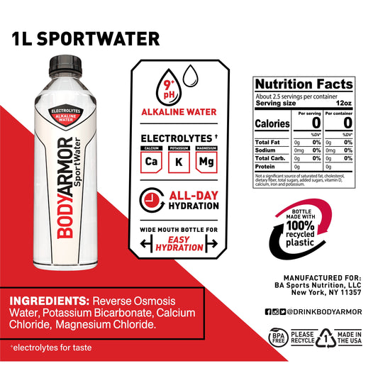 BODYARMOR SportWater, 1 Liter 6 Pack